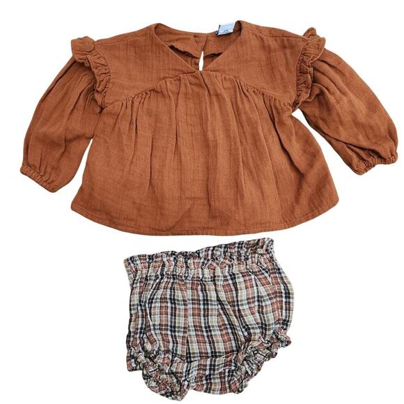 Old Navy Plaid Top Bloomers Set Outfit 2PC Set Baby Girl Fall‎ Autumn 3-6mo - Picture 1 of 5